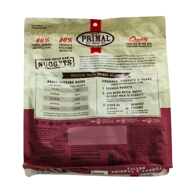 Primal Freeze Dried Nuggets Turkey & Sardine (14 oz bag)