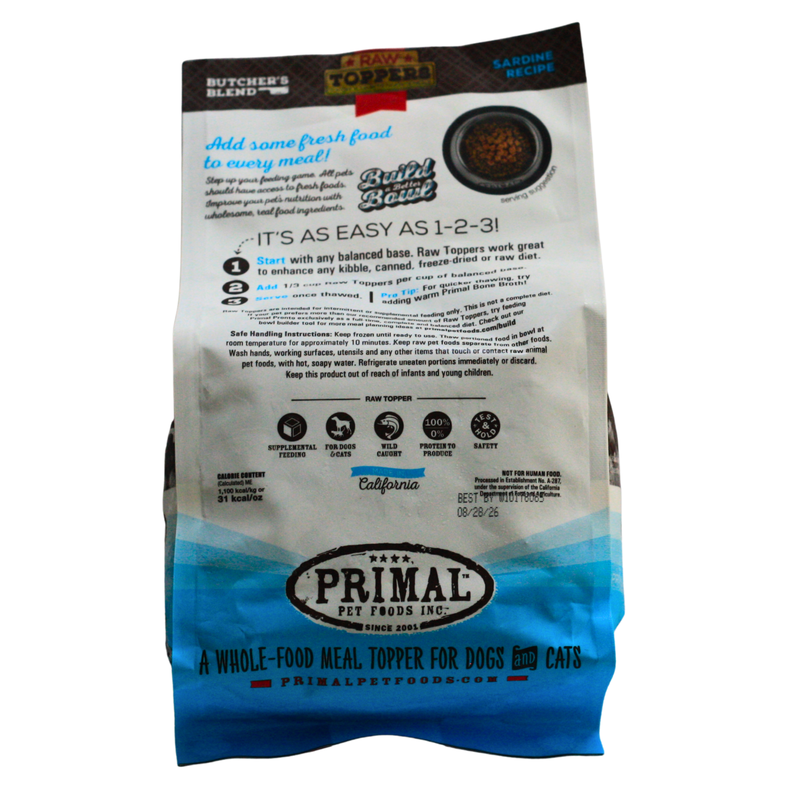 Primal Frozen Raw Toppers Sardine Recipe